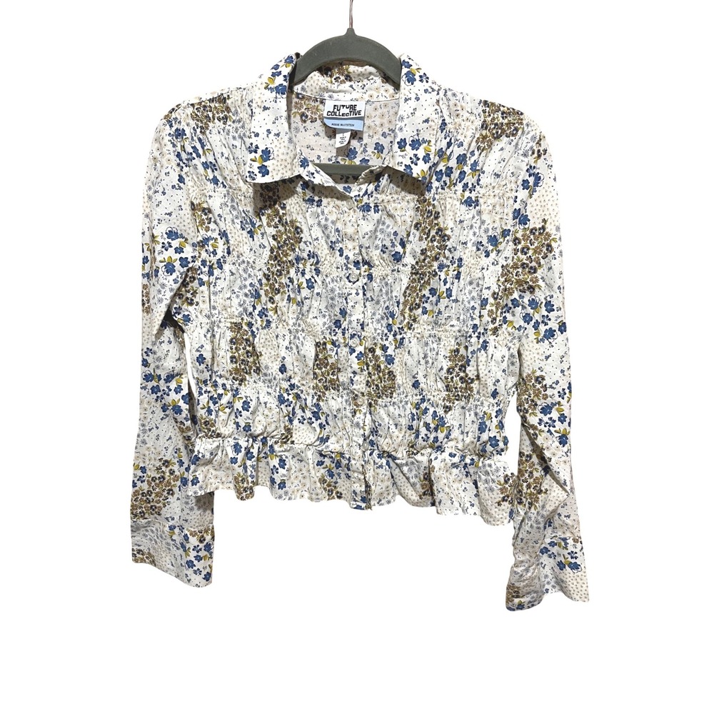 Future Collective Reese Blutstein Floral Smocked Button Down Shirt L-Cottagecore